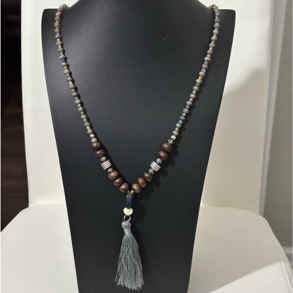 Sandle wood beaded glass ad crystal with sterling silver real  Pietersite rare